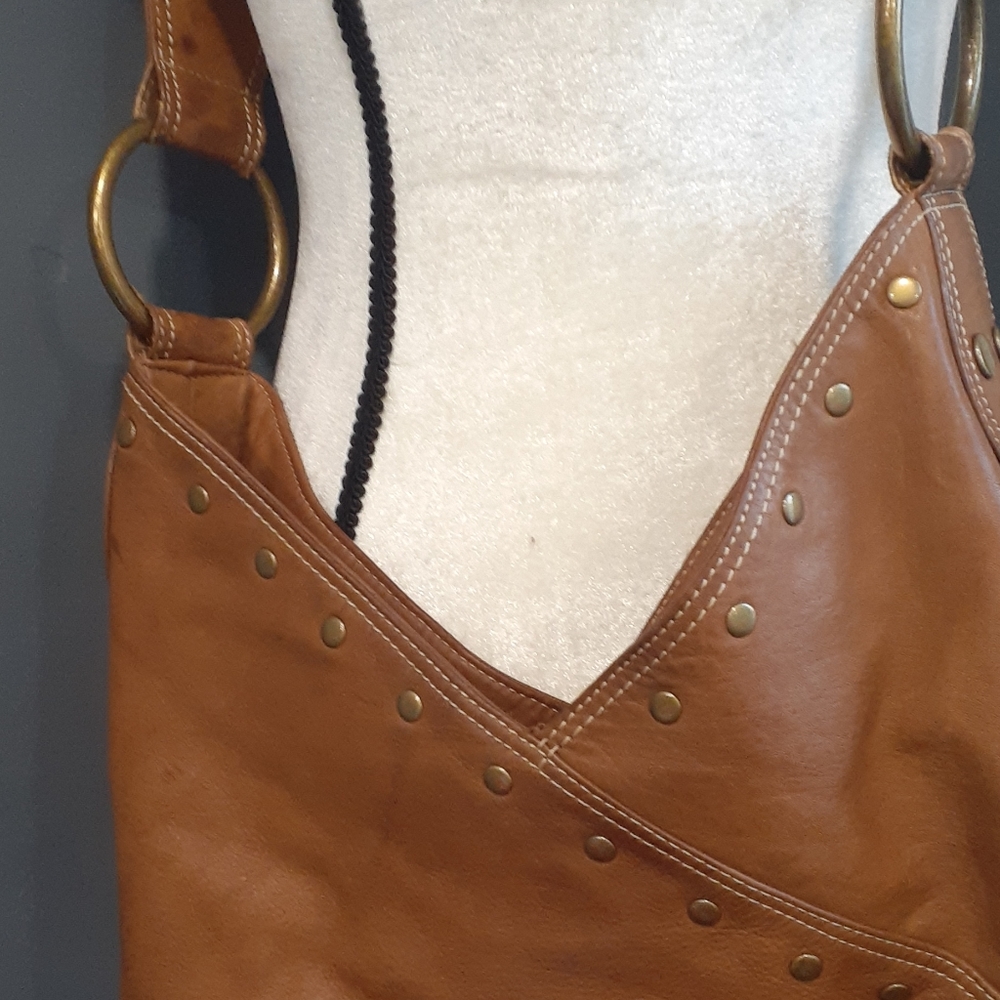 Aqua tan leather crossbody shoulder bag - Picture 5 of 17